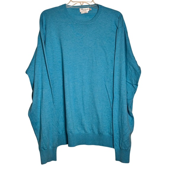 Peter Millar Crown Soft Turquoise‎ Blue Cotton Silk Crew Neck Sweater Mens XL